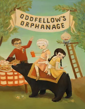 Oddfellow's Orphanage: children riding a bear beneath a banner