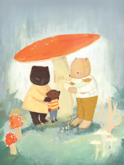 The Littlest Family under a red mushroom